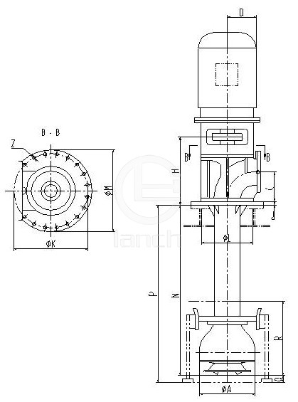 TVC型船用深井式主滑油泵 机组尺寸