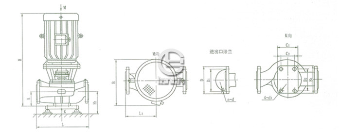 ISGB、IRGB系列管道泵产品外形图及安装尺寸