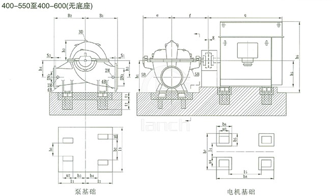 SOW中开泵（400-550 ~ 400-600） 安装尺寸图