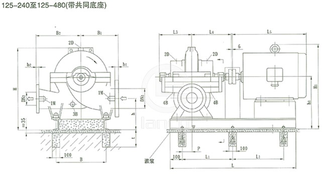 SOW中开泵（125-240 ~ 125-480）安装尺寸图