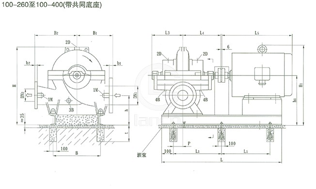 SOW中开泵（100-260 ~ 100-400） 安装尺寸图