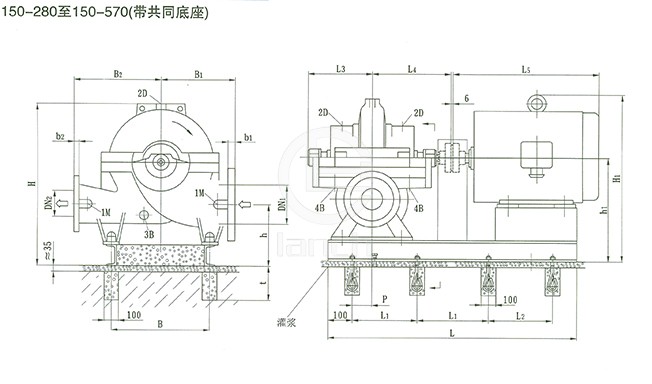 SOW中开泵（150-280 ~ 150-570） 安装尺寸图