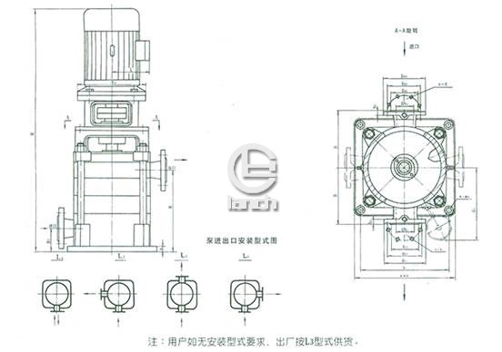 LG型多级泵外形安装尺寸图、尺寸表