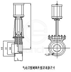 ZYH673气动刀型闸阀 外型及连接尺寸