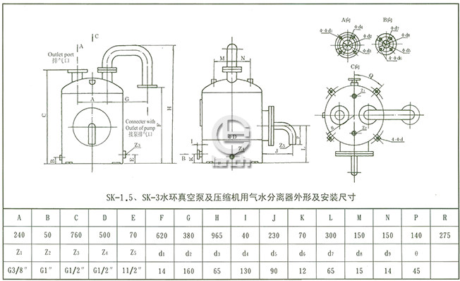 SK真空泵外形及安装尺寸图2