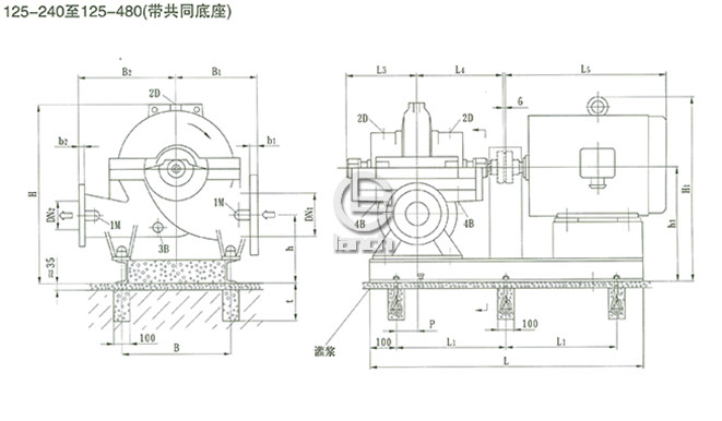 SOW中开泵（125-240 ~ 125-480）安装尺寸