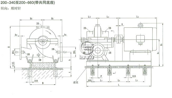 SOW中开泵（200-340 ~ 200-660）安装尺寸