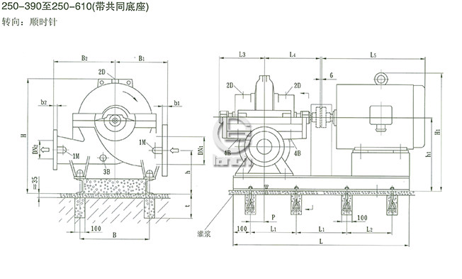 SOW中开泵（250-390 ~ 250-610）安装尺寸
