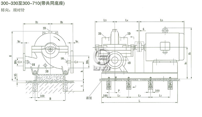 SOW中开泵（300-330 ~ 300-710）安装尺寸