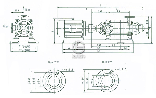 XBD1.8~8.1/5-50W型消防泵外形及安装尺寸