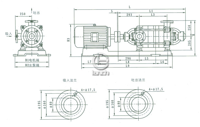 XBD2.3~10.3/10-75W型消防泵外形及安装尺寸