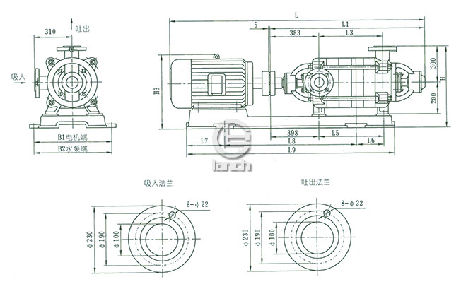 XBD2.9~13.0/20-100W型消防泵外形及安装尺寸