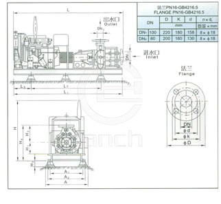 20L/S XBC型柴油机消防泵性能曲线图及安装示意图