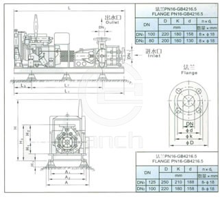30L/S XBC型柴油机消防泵性能曲线图及安装示意图