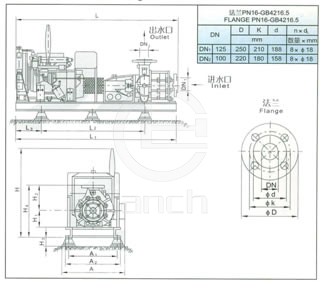 35L/S XBC型柴油机消防泵性能曲线图及安装示意图