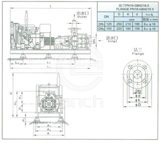 40/45L/S XBC型柴油机消防泵性能曲线图及安装示意图