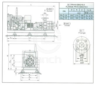 50/55 L/S XBC型柴油机消防泵性能曲线图及安装示意图