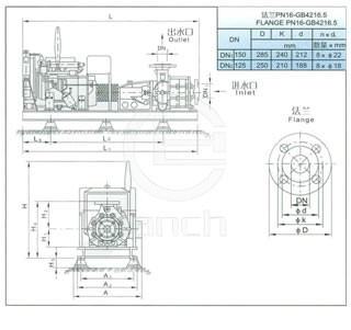 70/80L/S XBC型柴油机消防泵性能曲线图及安装示意图