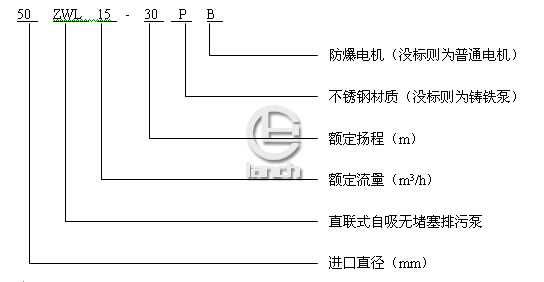 ZWL型直联式自吸无堵塞排污泵型号说明