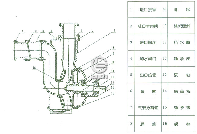 ZW型无堵塞自吸排污泵结构图
